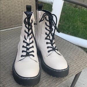 Stylish Cream Lace-Up Ankle Boots